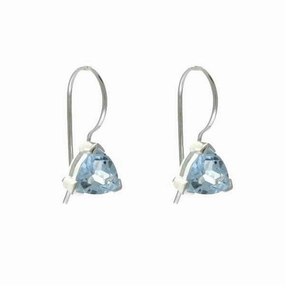 Sterling Silver With  Triangle Shaped Blue Topaz Earrings
