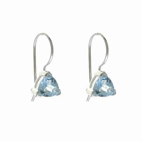 Sterling Silver With  Triangle Shaped Blue Topaz Earrings