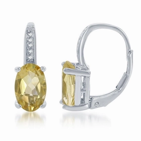 Sterling Silver Yellow Oval Citrine Topaz Earrings