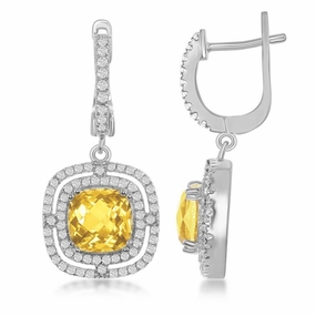 Sterling Silver Yellow Square Citrine Earrings