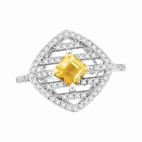 Sterling Silver Yellow Square Citrine Ring, 8