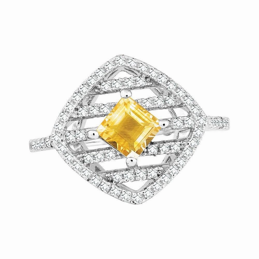 Sterling Silver Yellow Square Citrine Ring, 8