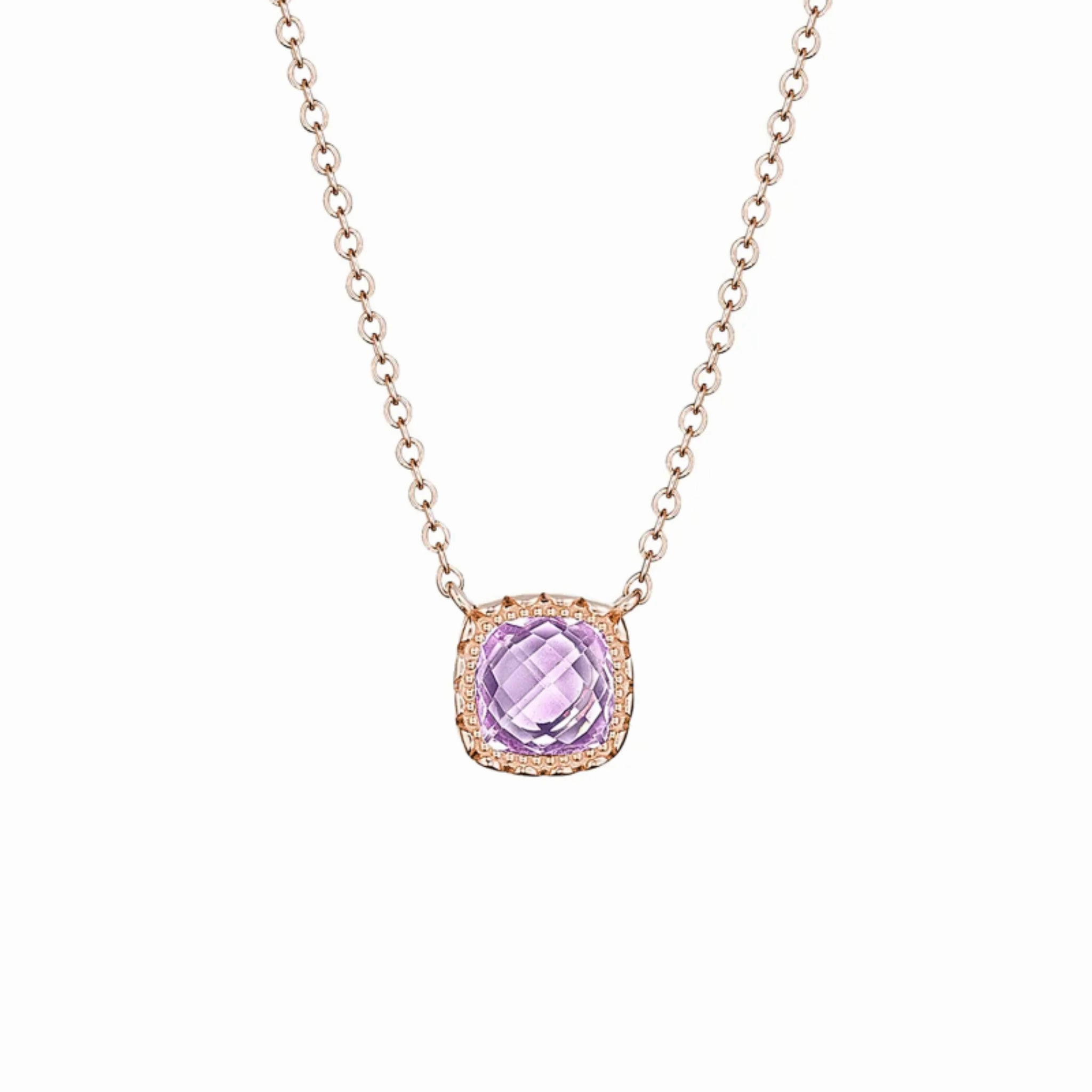 Tacori 14k Rose Gold Petite Cushion Gem Rose Amethyst Pendant Necklace