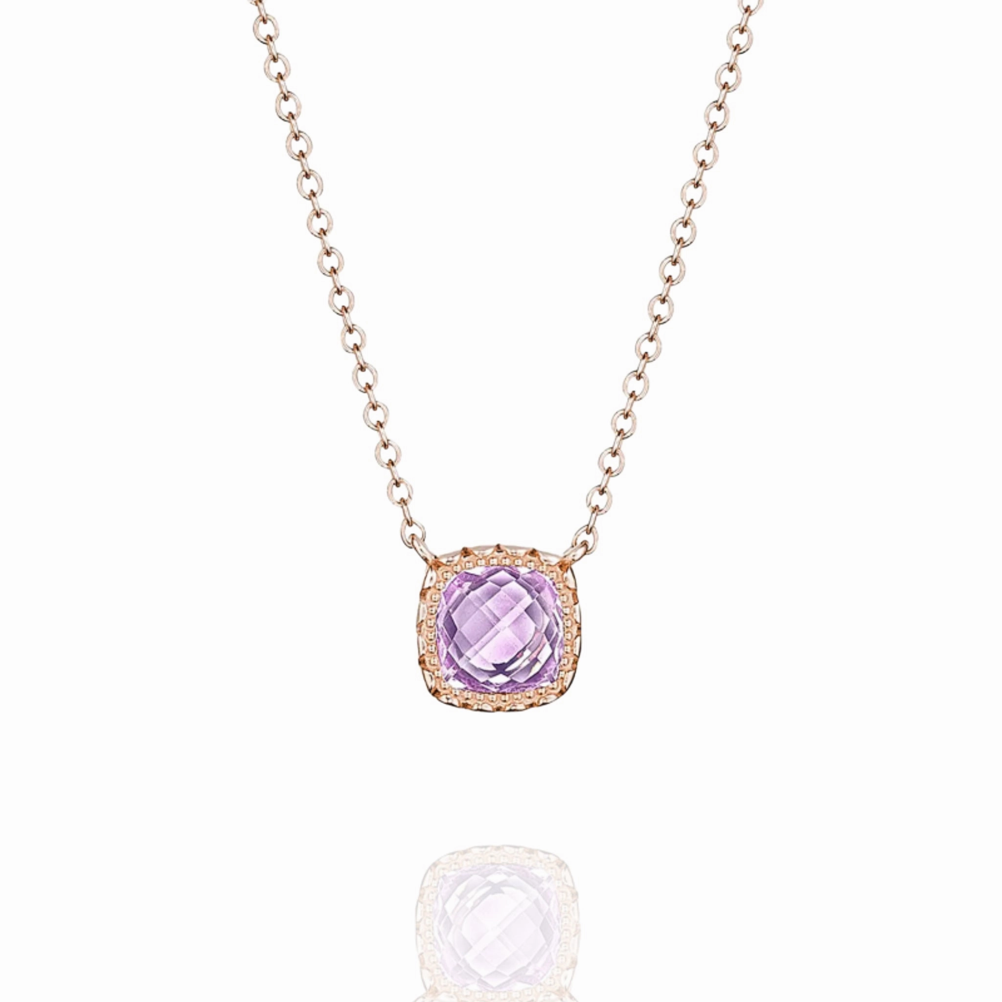 Tacori 14k Rose Gold Petite Cushion Gem Rose Amethyst Pendant Necklace