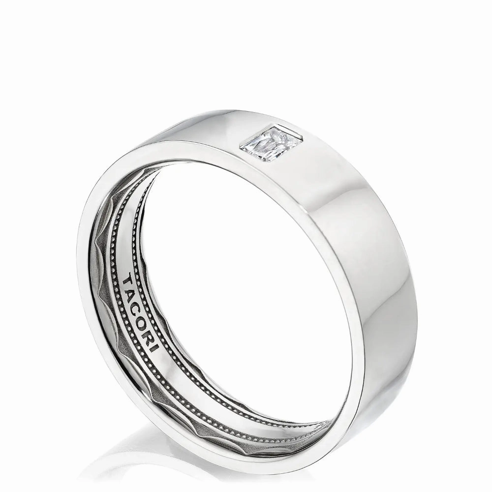 Tacori Bezel Set Diamond Satin Finish Men's Wedding Band
