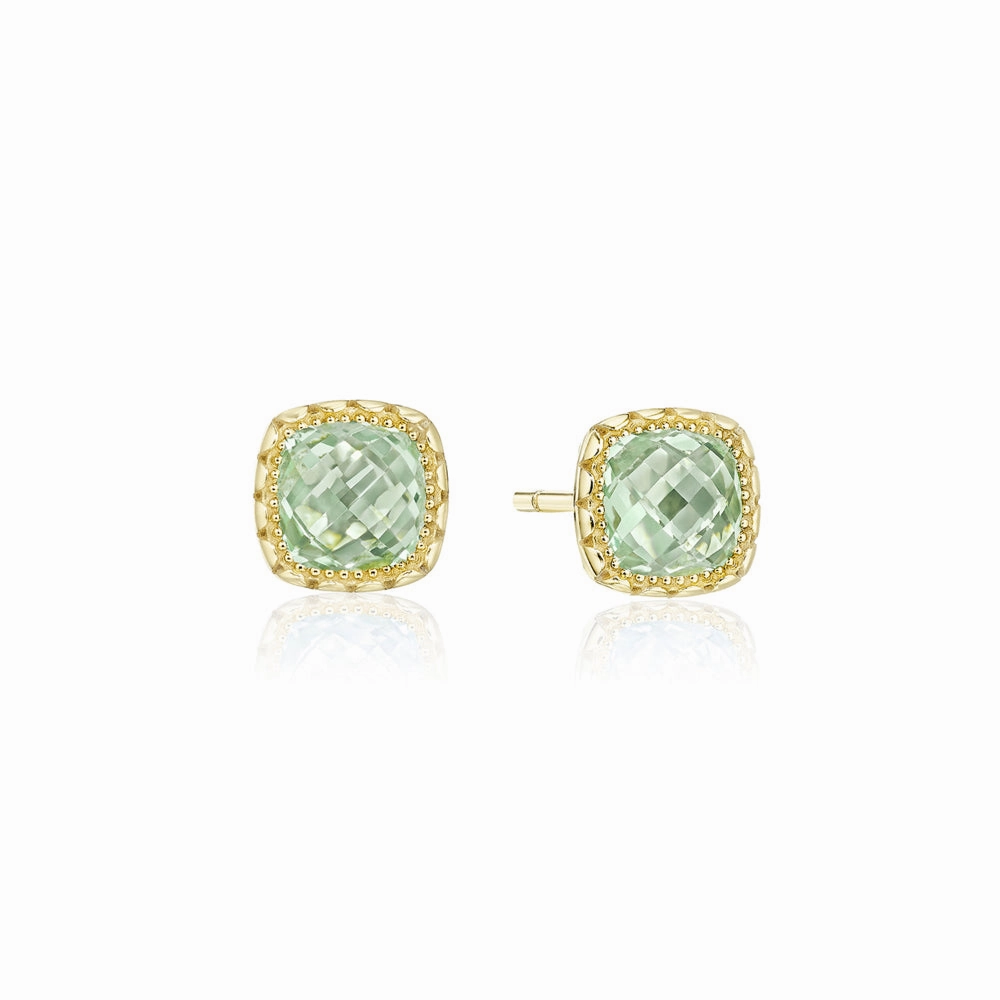 Tacori Cushion Prasiolite Stud Earring in Yellow Gold