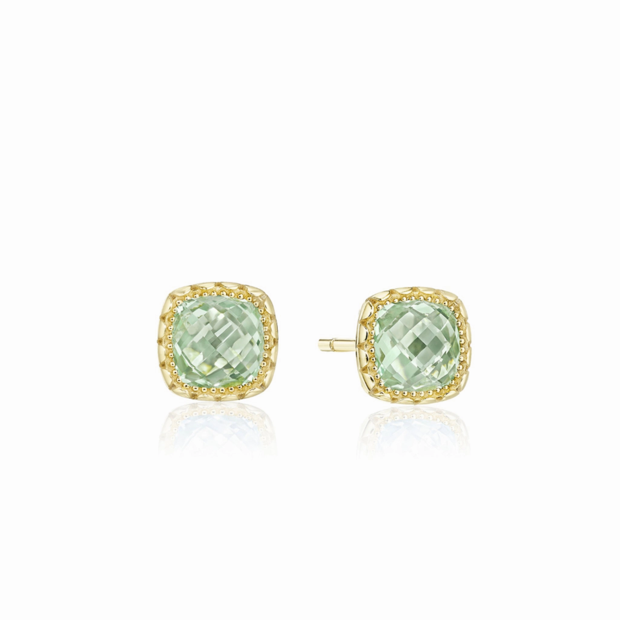 Tacori Cushion Prasiolite Stud Earring in Yellow Gold