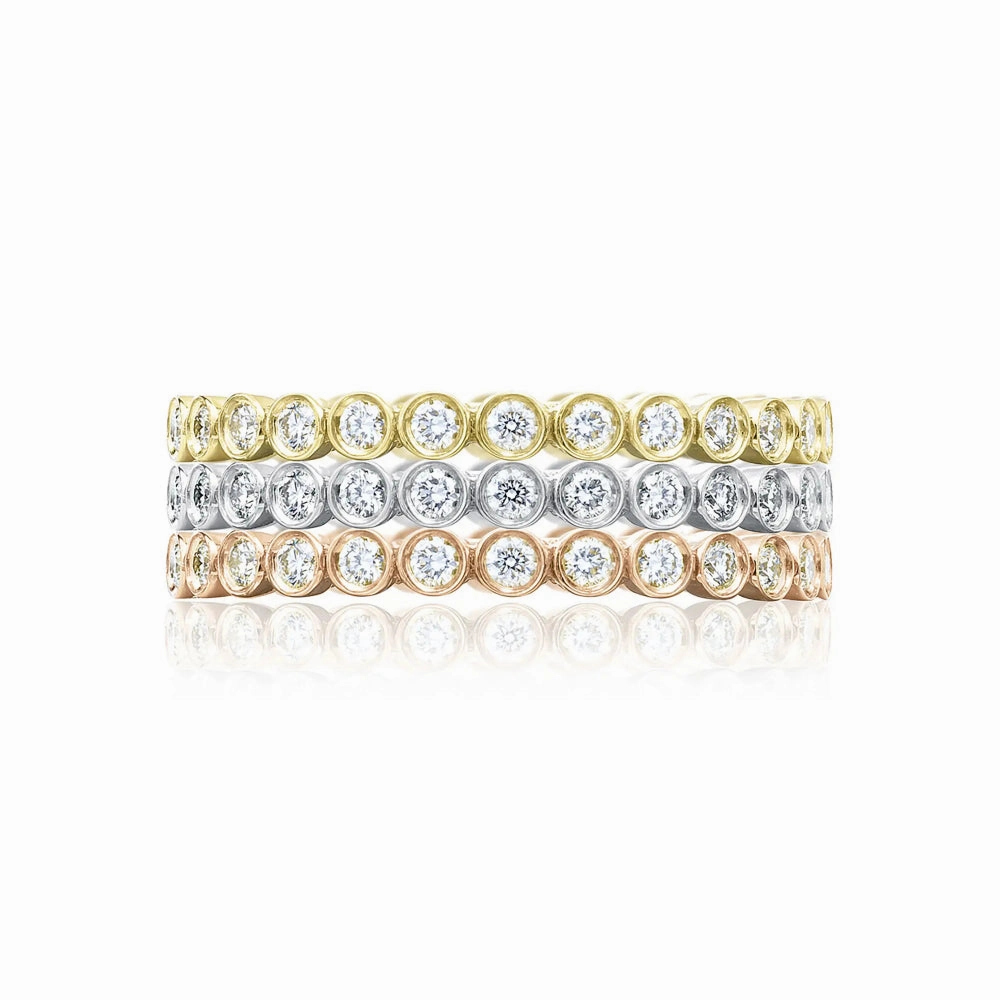 Tacori Sculpted Crescent 18k Gold Bezel Droplet Diamond Eternity Wedding Band