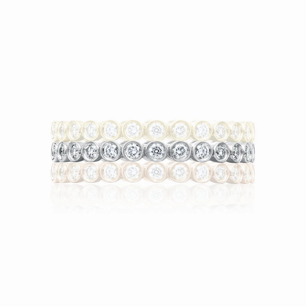 Tacori Sculpted Crescent 18k Gold Bezel Droplet Diamond Eternity Wedding Band