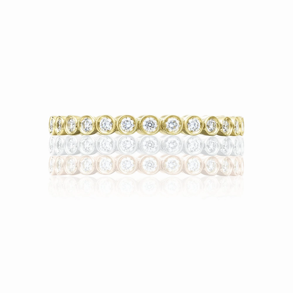 Tacori Sculpted Crescent 18k Gold Bezel Droplet Diamond Eternity Wedding Band