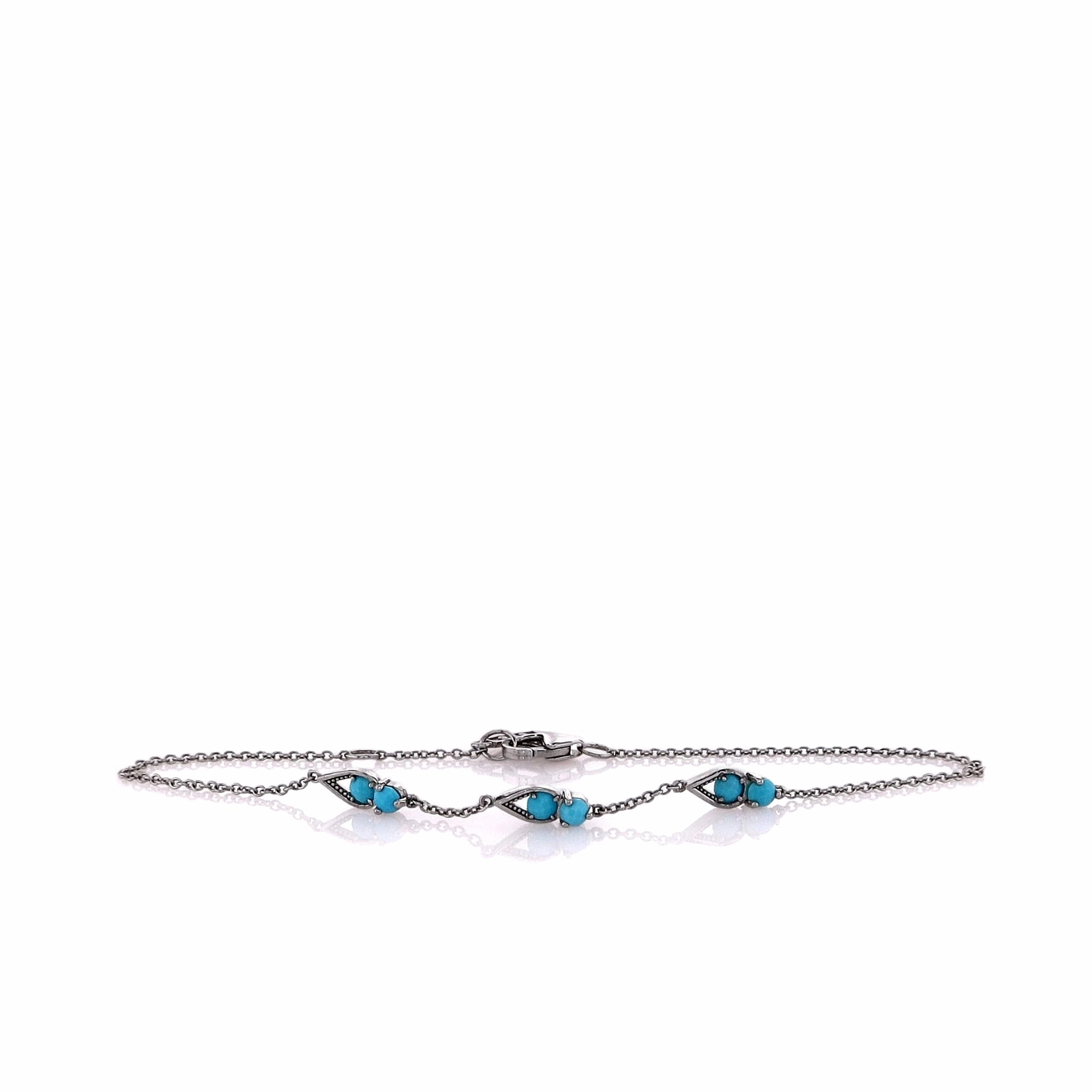 Tacori Sterling Silver 7" Faceted Turquoise Bead Chain Station Bracelet