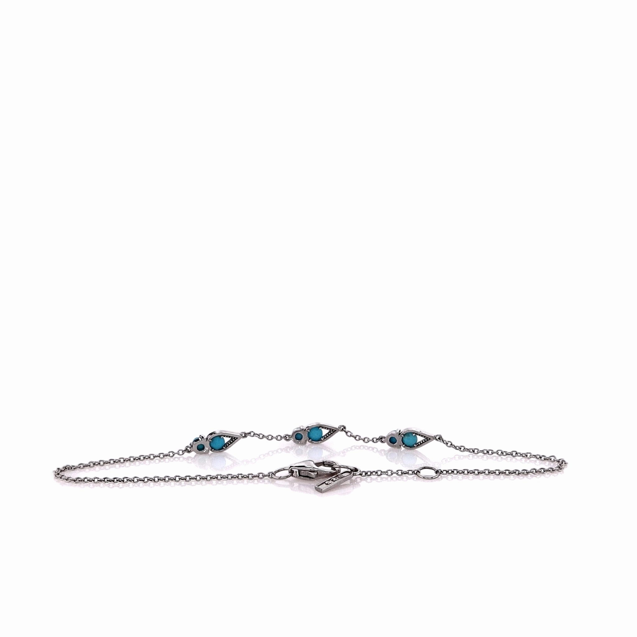 Tacori Sterling Silver 7" Faceted Turquoise Bead Chain Station Bracelet