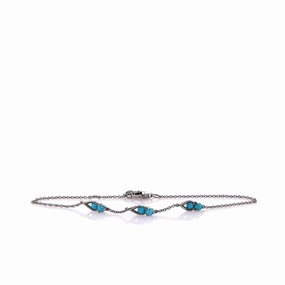Tacori Sterling Silver 7" Faceted Turquoise Bead Chain Station Bracelet