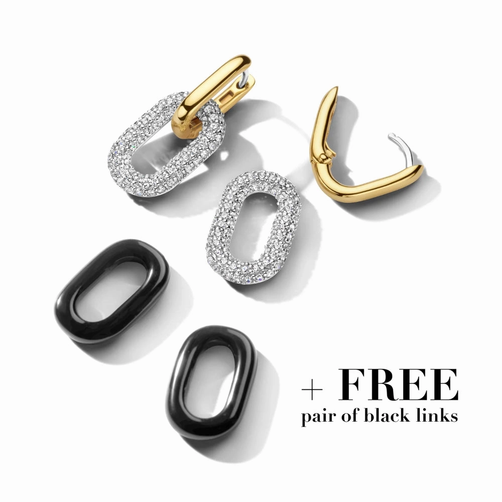 Ti Sento Pave Link Earrings with Free Pair of Black Links