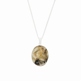 Tiger Agate Sterling Silver Oval Pendant and Chain