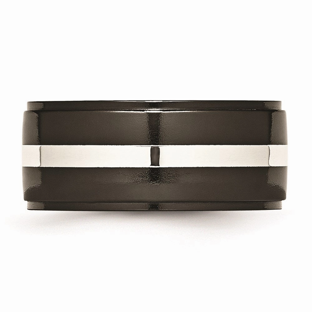 Titanium Black Ti with Sterling Silver Inlay 10mm Polished Band | TB288