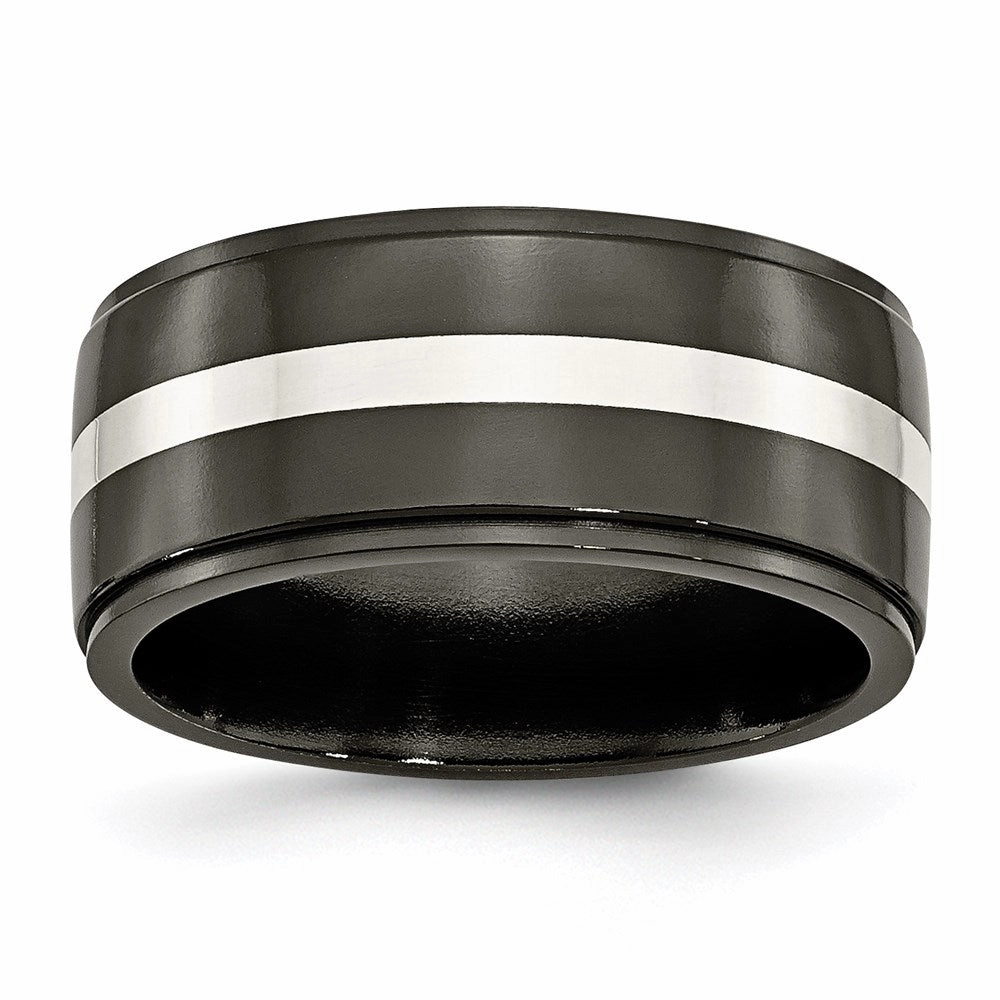 Titanium Black Ti with Sterling Silver Inlay 10mm Polished Band | TB288