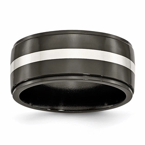 Titanium Black Ti with Sterling Silver Inlay 10mm Polished Band | TB288