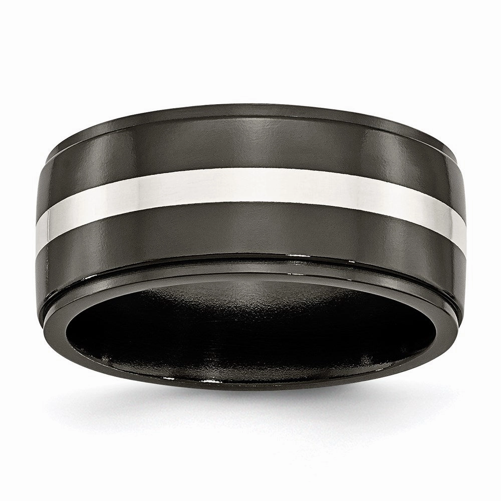 Titanium Black Ti with Sterling Silver Inlay 10mm Polished Band | TB288