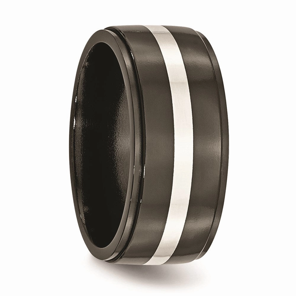 Titanium Black Ti with Sterling Silver Inlay 10mm Polished Band | TB288