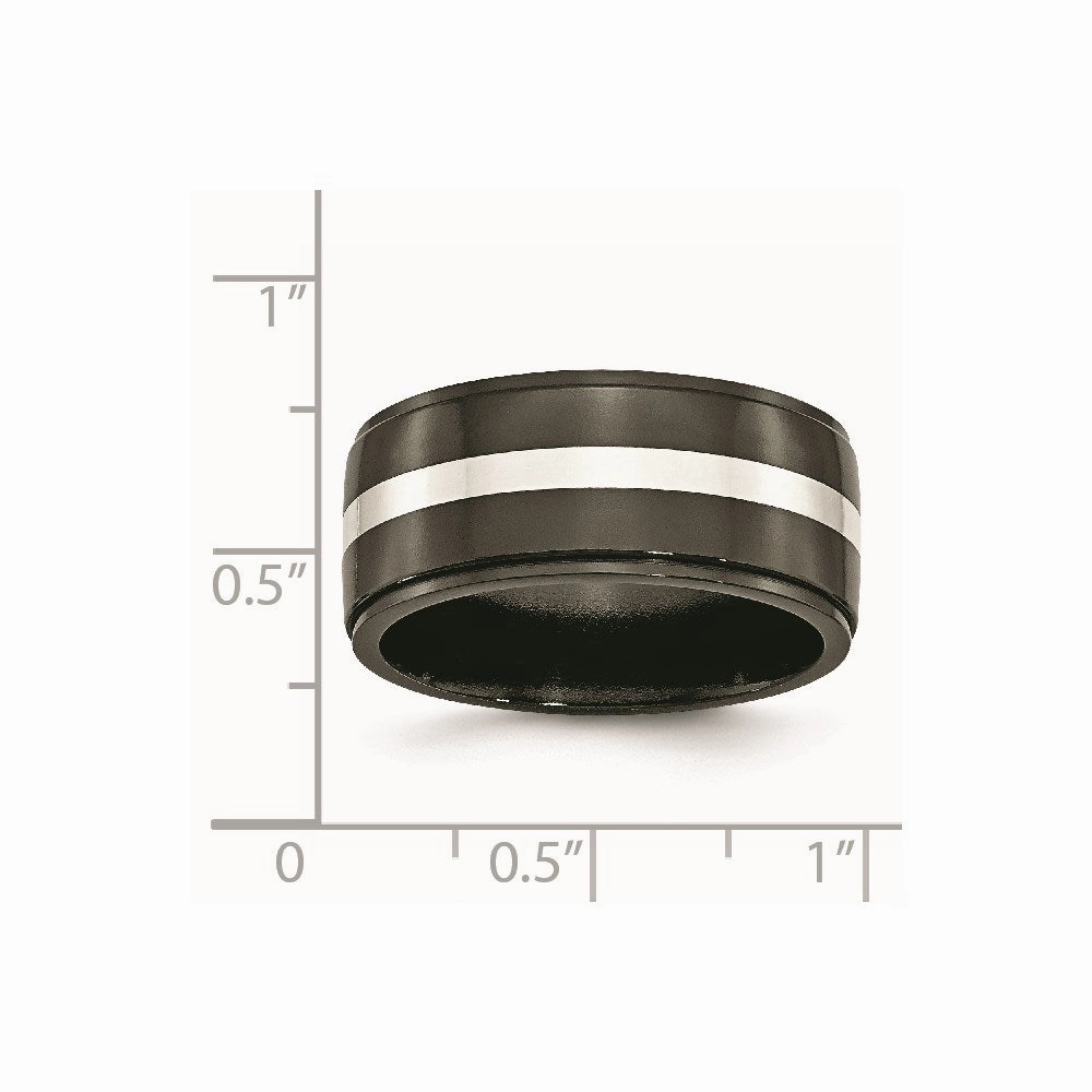 Titanium Black Ti with Sterling Silver Inlay 10mm Polished Band | TB288
