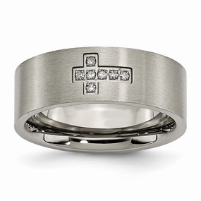 Titanium Brushed Diamond Cross Flat Band | TB444A