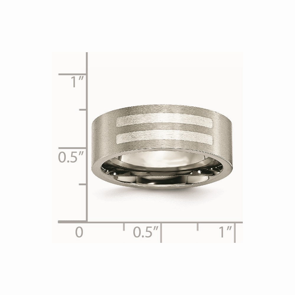 Titanium Flat 8mm Sterling Silver Inlay Brushed Band | TB370