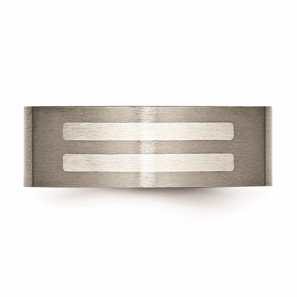 Titanium Flat 8mm Sterling Silver Inlay Brushed Band | TB370