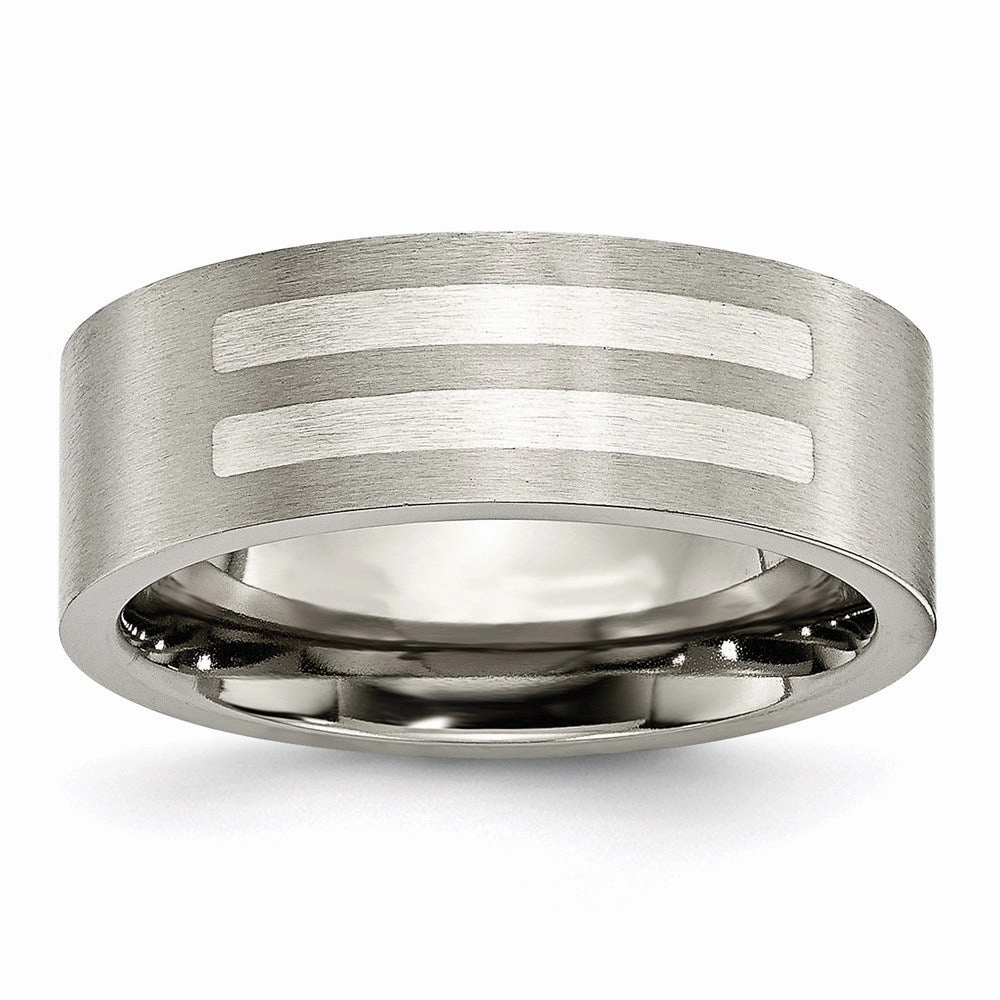 Titanium Flat 8mm Sterling Silver Inlay Brushed Band | TB370