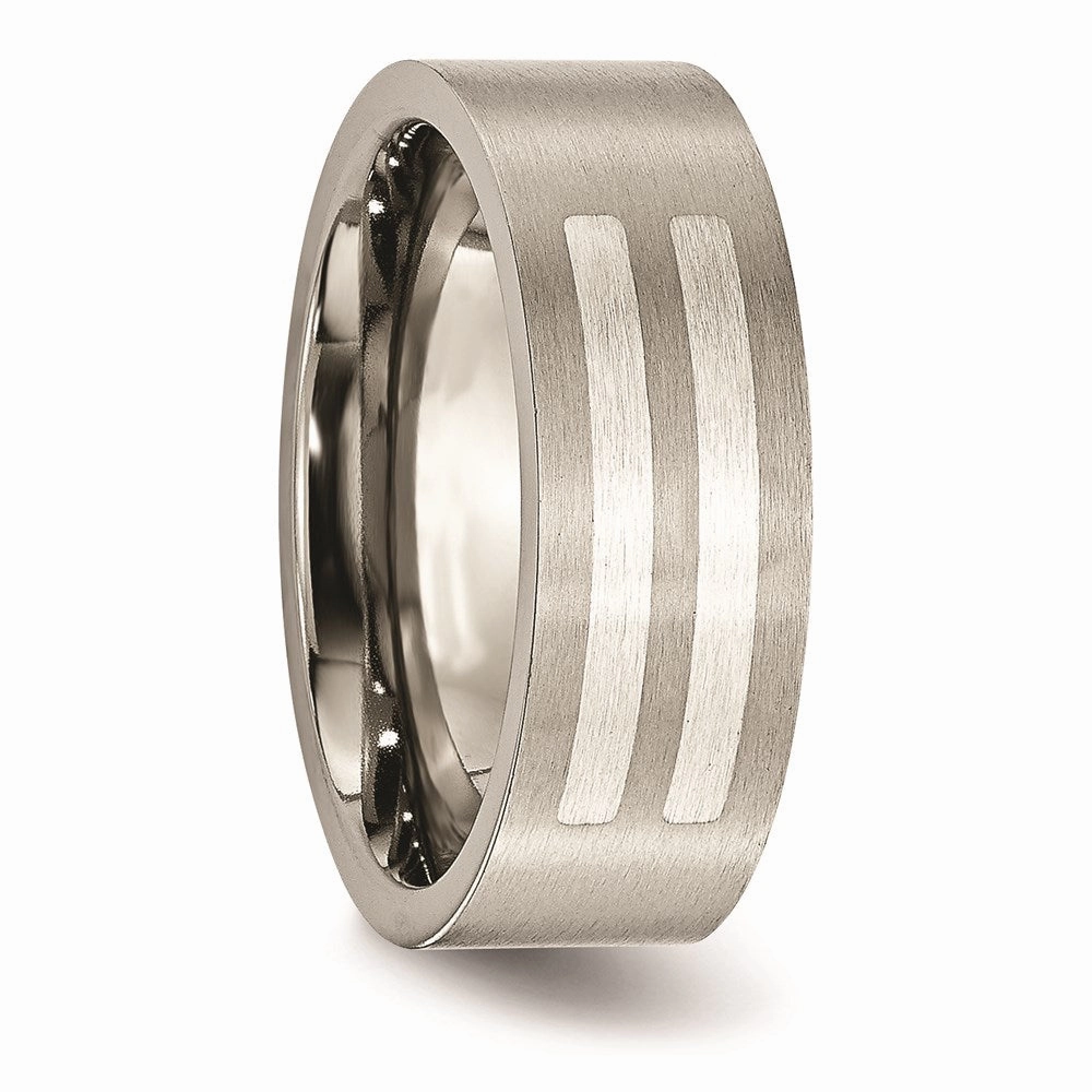 Titanium Flat 8mm Sterling Silver Inlay Brushed Band | TB370