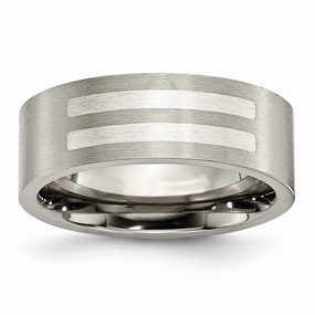 Titanium Flat 8mm Sterling Silver Inlay Brushed Band | TB370