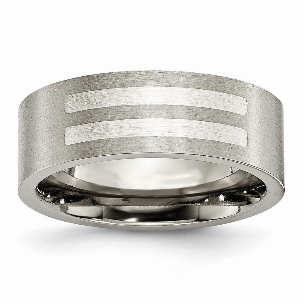 Titanium Flat 8mm Sterling Silver Inlay Brushed Band | TB370