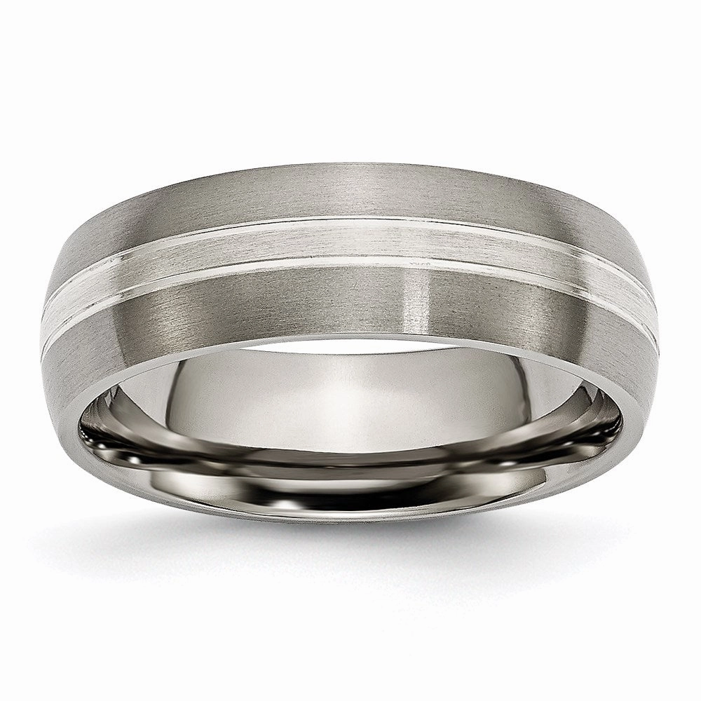 Titanium Grooved 7mm Sterling Silver Inlay Brushed/Polished Band | TB138