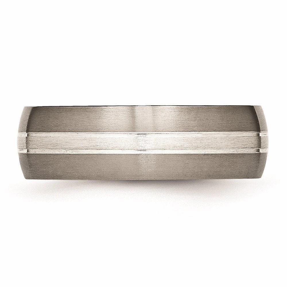 Titanium Grooved 7mm Sterling Silver Inlay Brushed/Polished Band | TB138