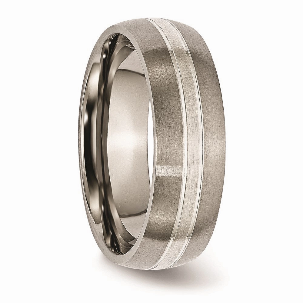 Titanium Grooved 7mm Sterling Silver Inlay Brushed/Polished Band | TB138