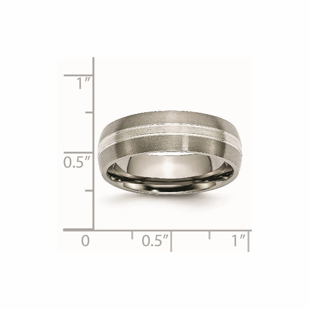 Titanium Grooved 7mm Sterling Silver Inlay Brushed/Polished Band | TB138
