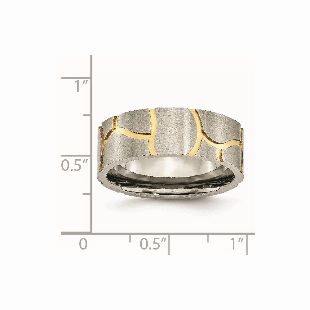 Titanium Grooved Yellow IP-plated Mens 8mm Brushed Band | TB273