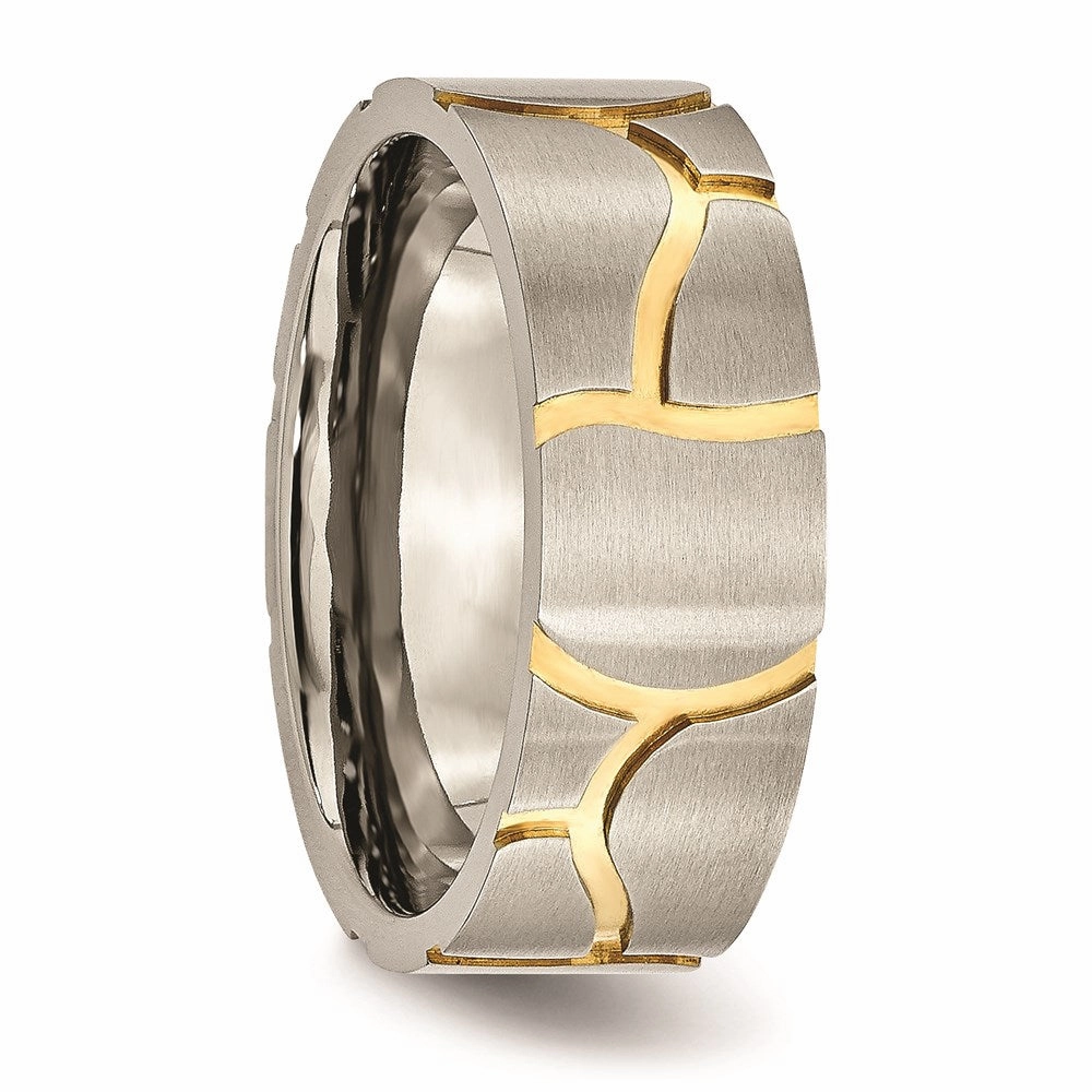 Titanium Grooved Yellow IP-plated Mens 8mm Brushed Band | TB273