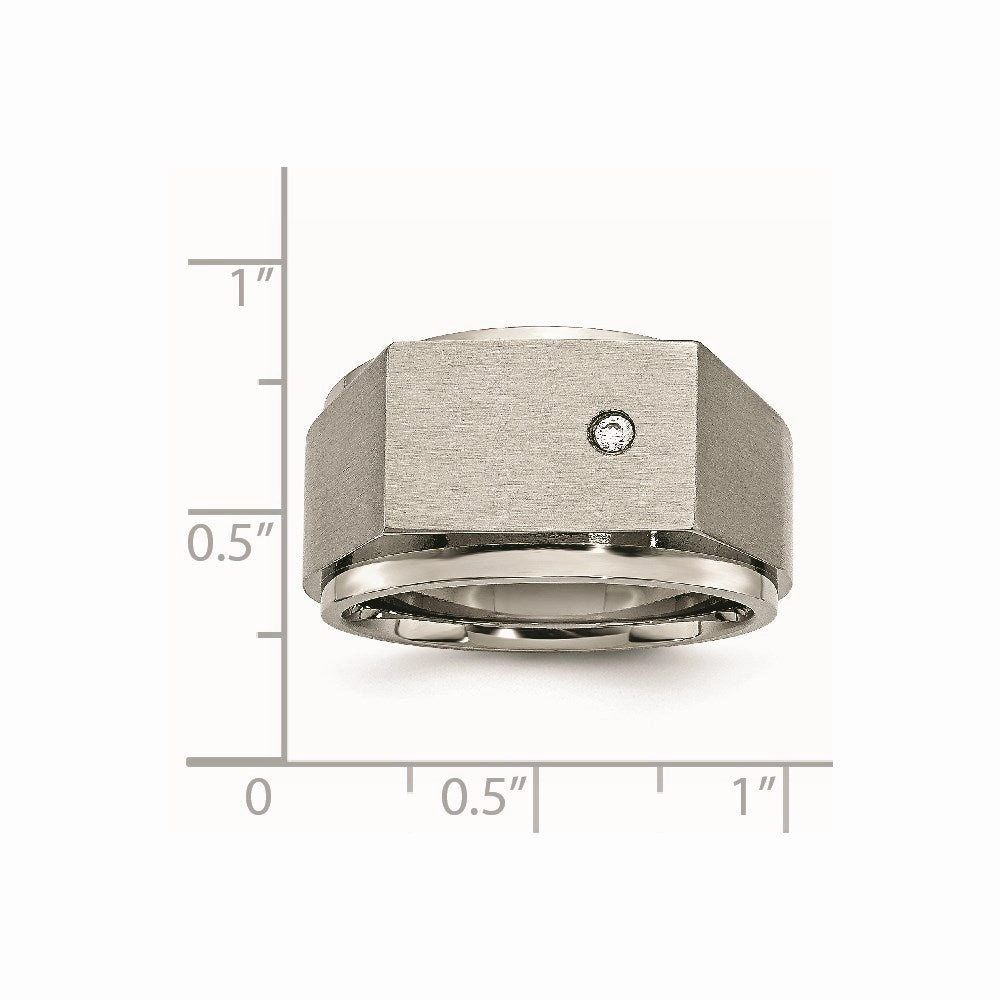 Titanium Polished and Brushed CZ Signet Ring | TB427