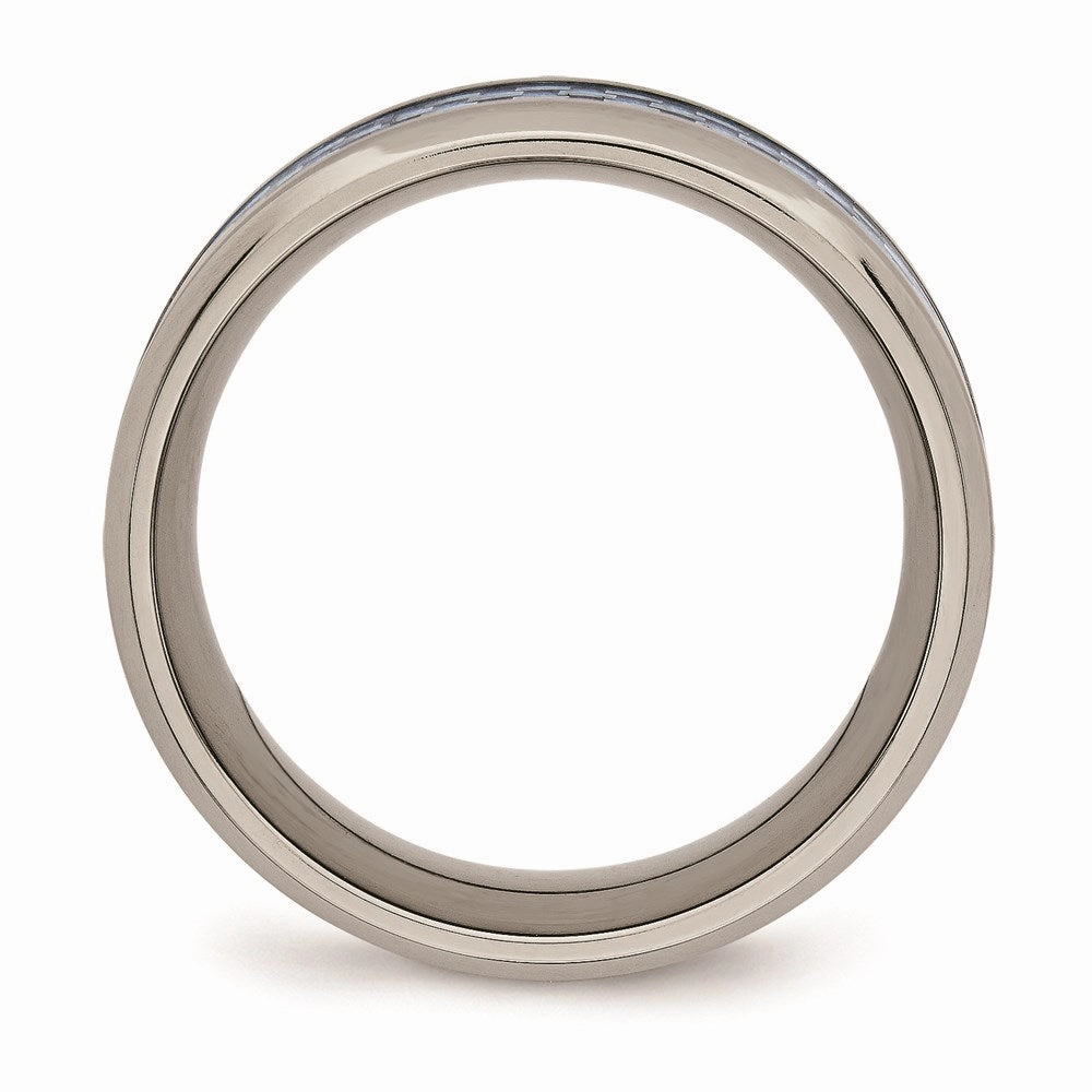Titanium Polished Blue Carbon Fiber Inlay Ring | TB463