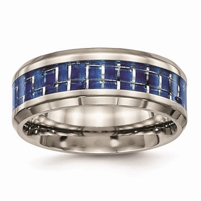 Titanium Polished Blue/White Carbon Fiber Inlay Ring | TB465