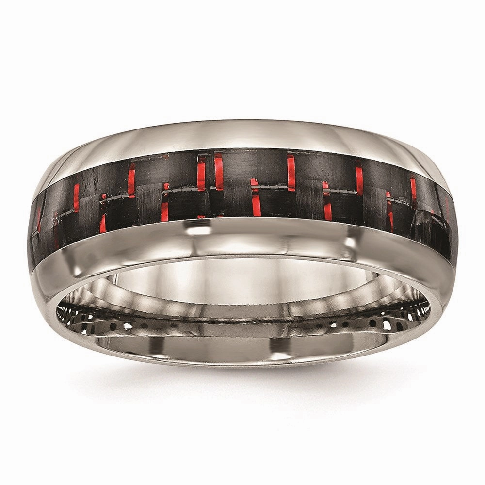 Titanium Polished Blue/White Carbon Fiber Inlay Ring | TB466
