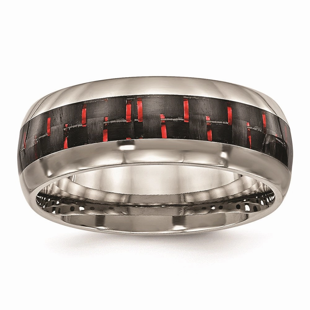 Titanium Polished Blue/White Carbon Fiber Inlay Ring | TB466