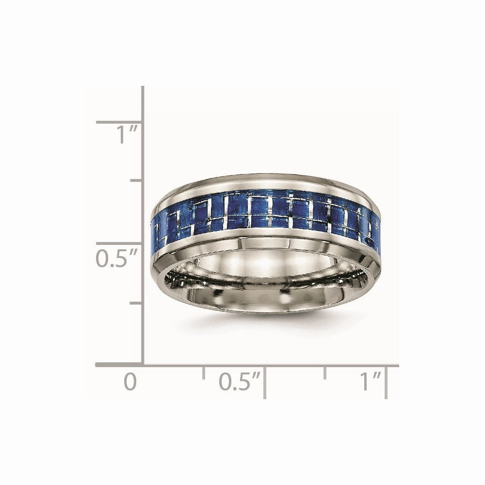 Titanium Polished Blue/White Carbon Fiber Inlay Ring | TB466