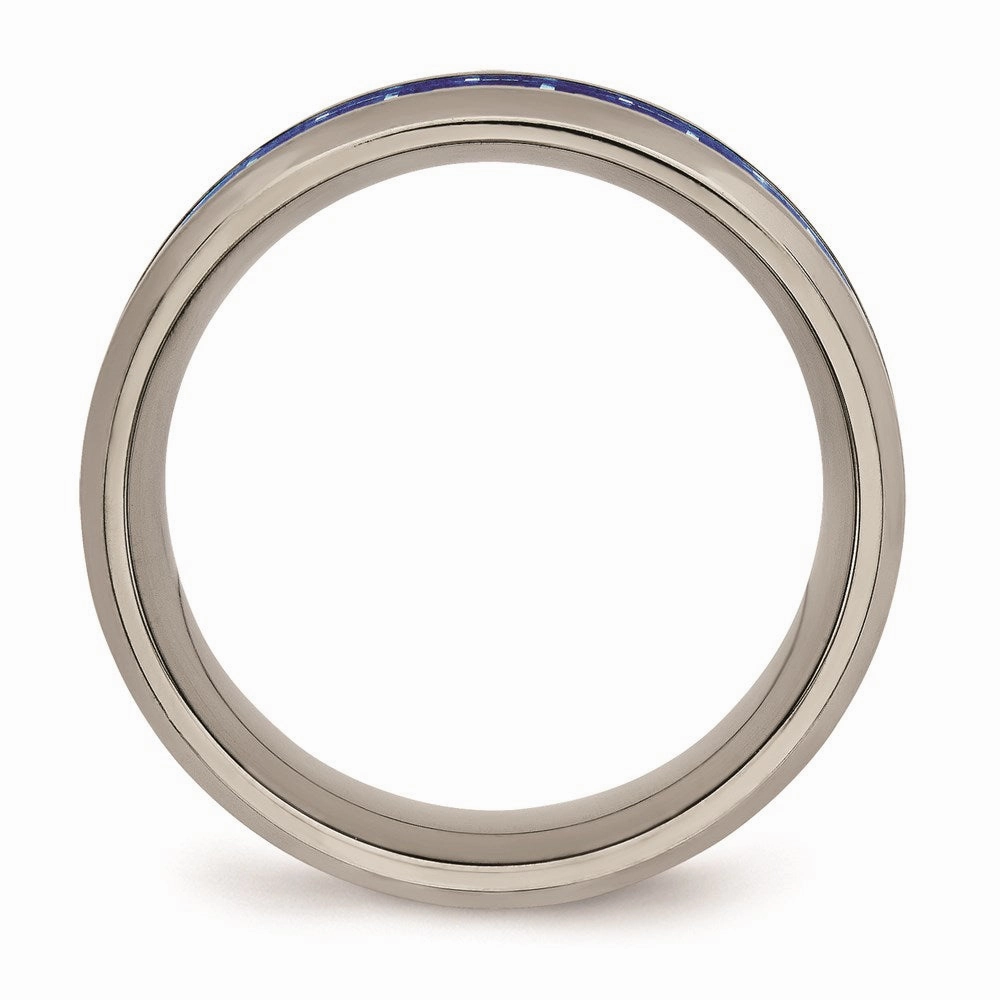 Titanium Polished Blue/White Carbon Fiber Inlay Ring | TB466