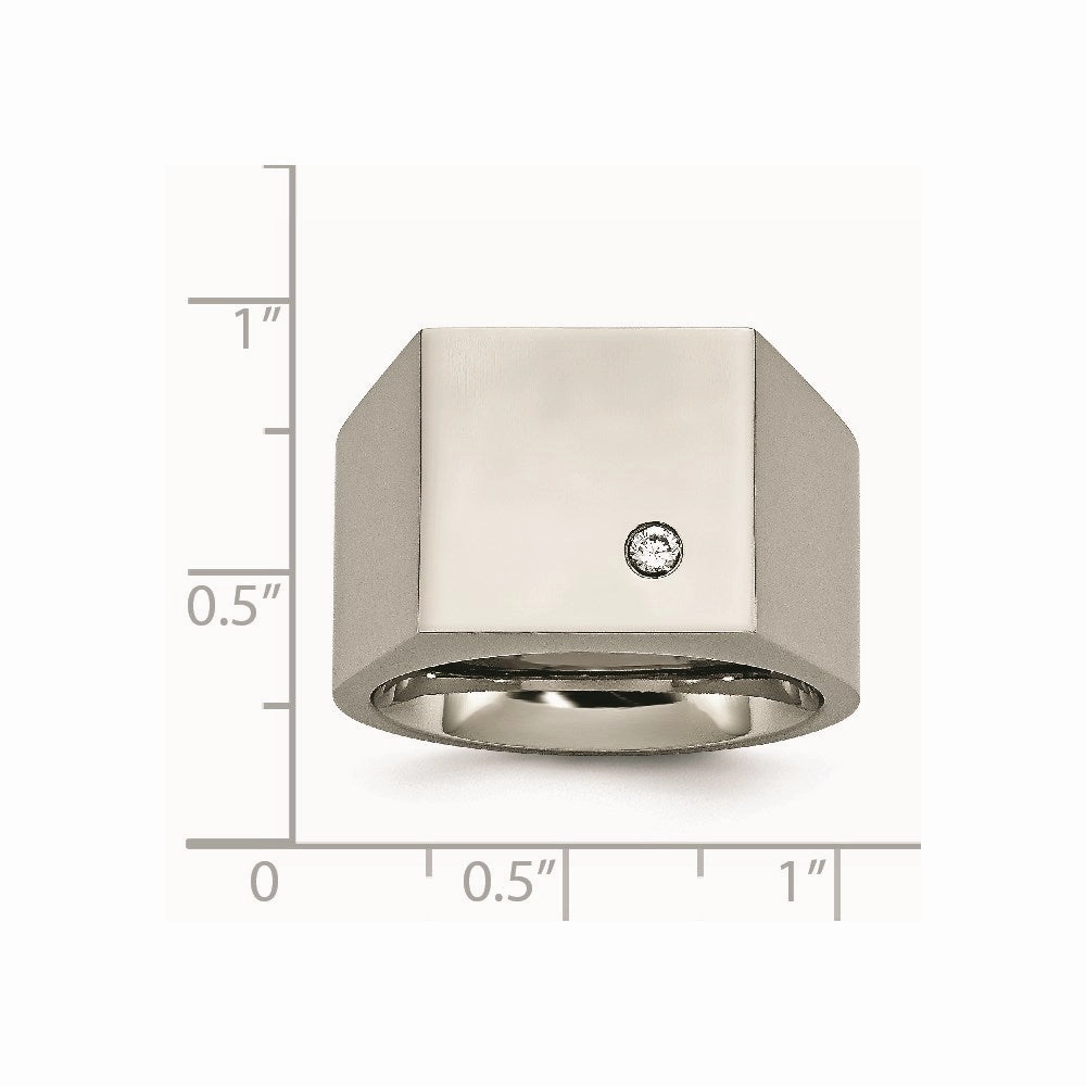 Titanium Polished CZ Signet Ring | TB426