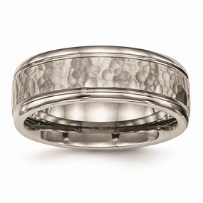 Titanium Polished w/Satin Hammered Center Grooved Ring | TB480