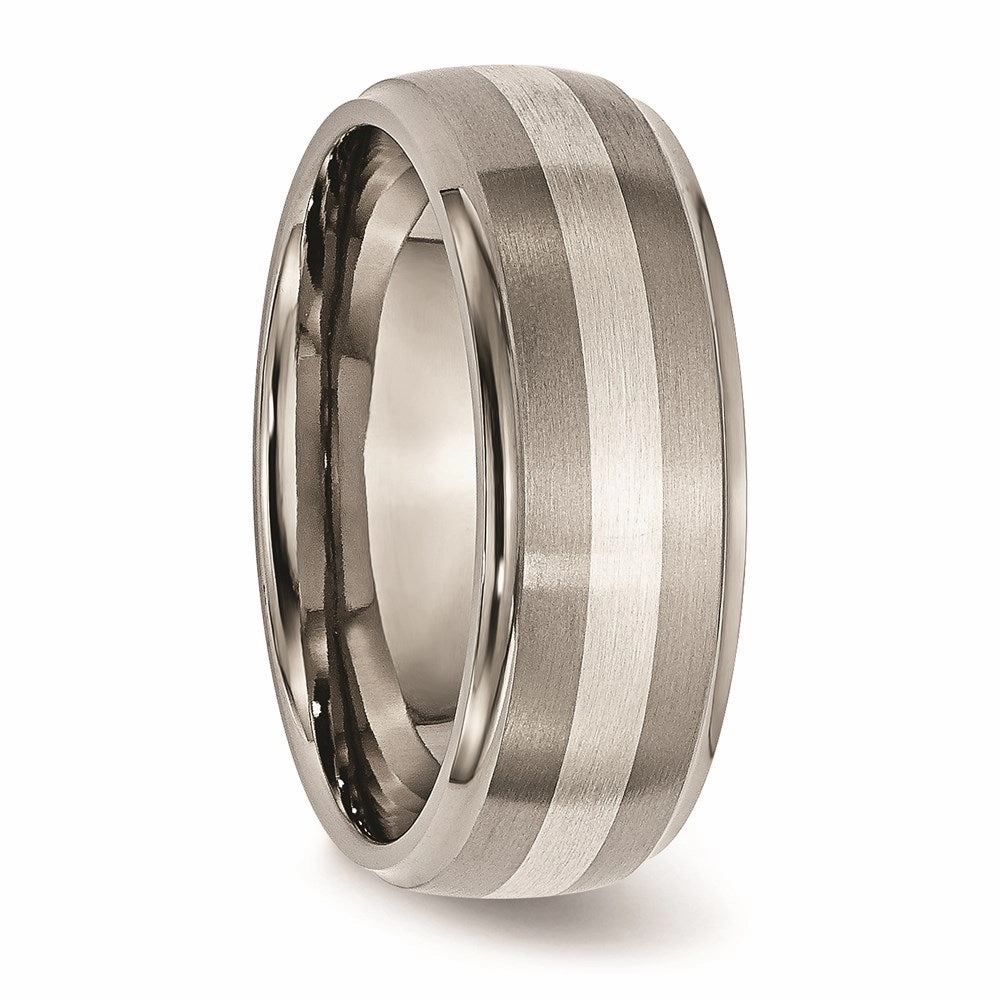 Titanium Ridged Edge Sterling Silver Inlay 8mm Brushed/Polished Band | TB16