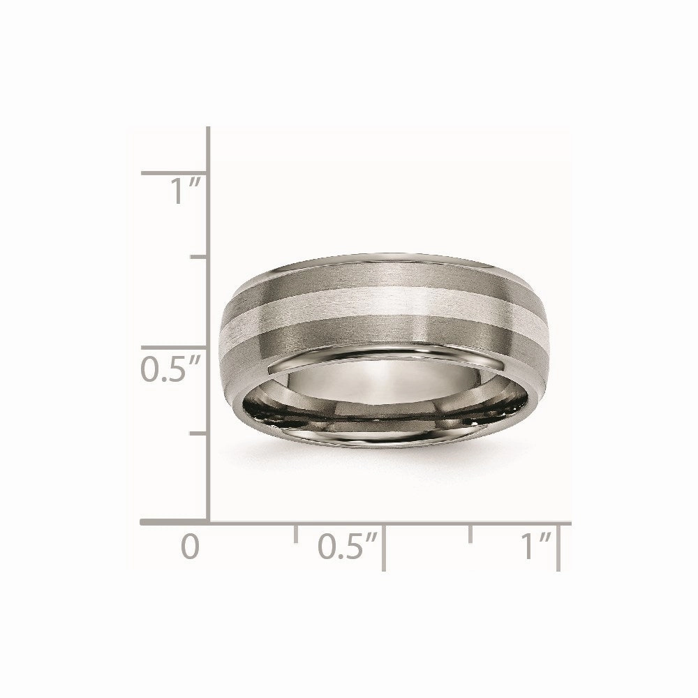 Titanium Ridged Edge Sterling Silver Inlay 8mm Brushed/Polished Band | TB16