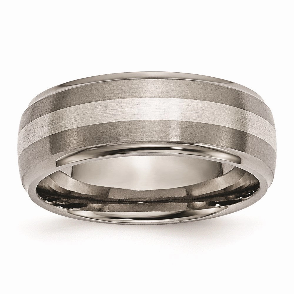 Titanium Ridged Edge Sterling Silver Inlay 8mm Brushed/Polished Band | TB16